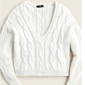J. Crew, V-neck cable-knit sweater, White